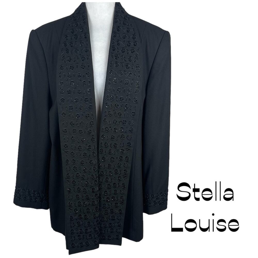 Stella Louise Black Beaded Long Jacket Coat NWOT Size 18W